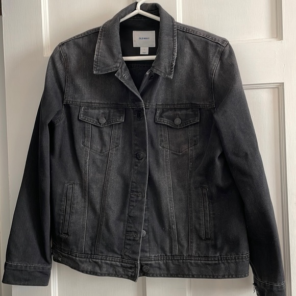 Destructed Black Old Navy Jean Jacket Large - Picture 5 of 10